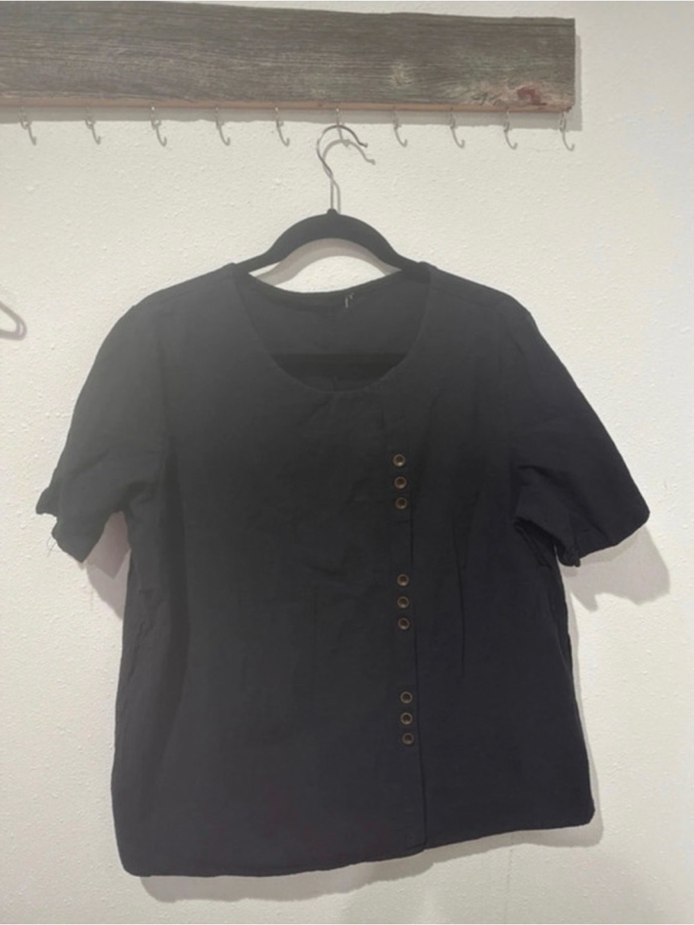 Black Short-Sleeve Button-Accent Women’s Top